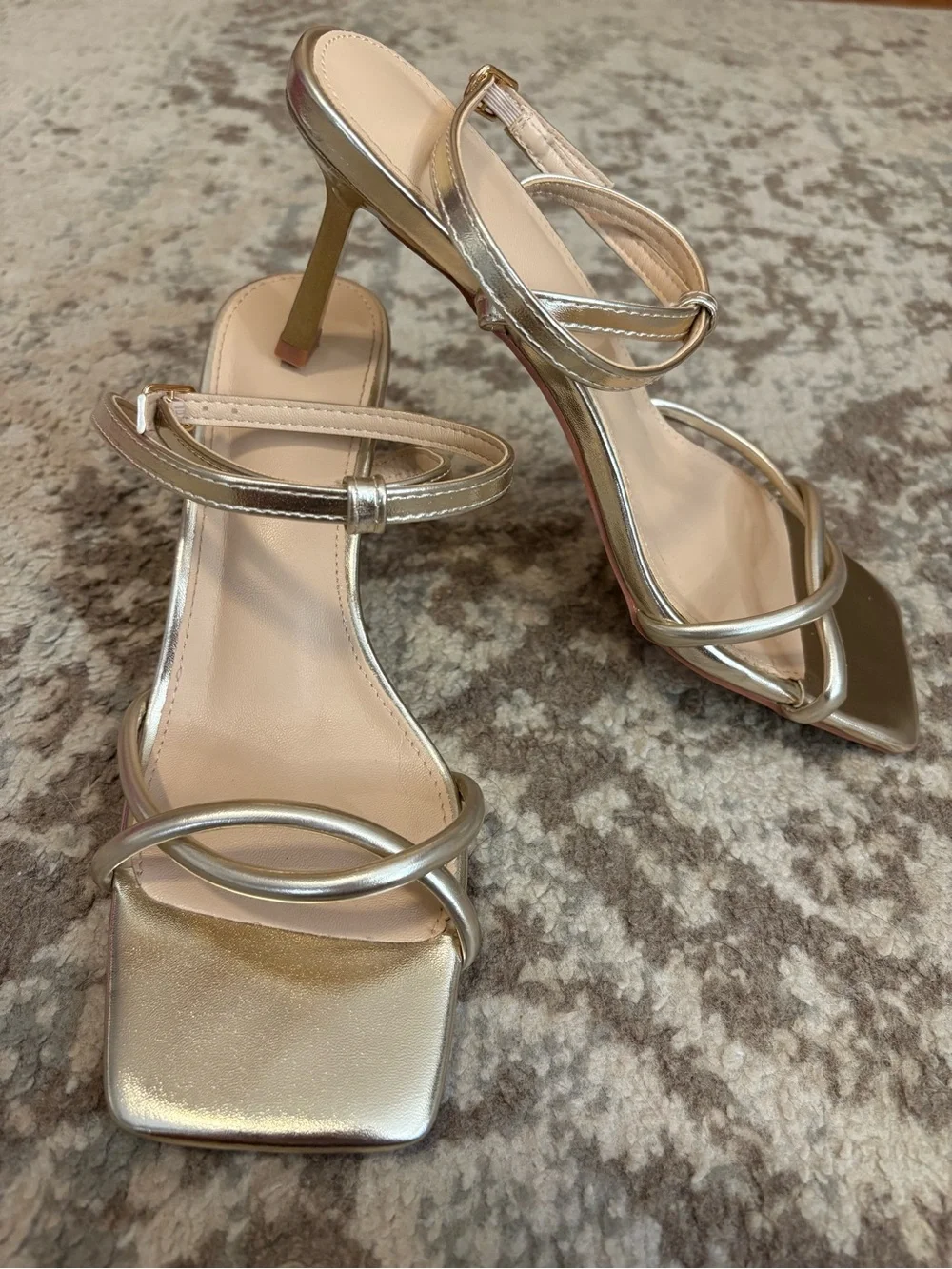 Women's Metallic Gold Strappy Heeled Sandals
